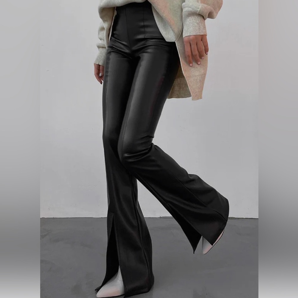Commense Faux Leathered Split Flares